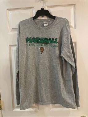 Marshall Gray Long Sleeve Tee with Green Logo